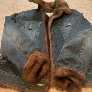 Marvin Richards Dark Blue Denim Jacket with Brown Fur Trim